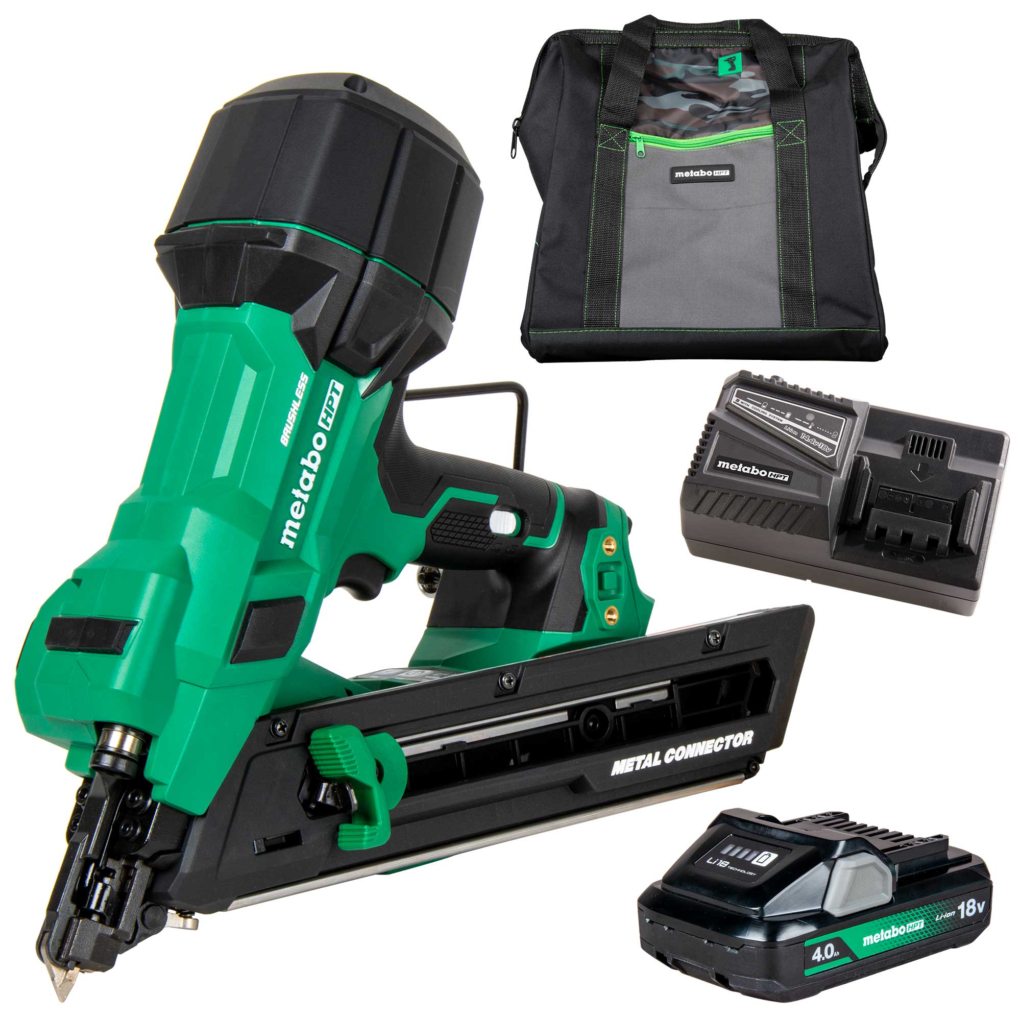 Metabo HPT 12708HPT フルラウンドヘッド 溶融亜鉛メッキワイヤコイルフレーミングネイル 3インチ x 0.120 SC 4000カウント Metabo HPT 18V マルチボルト ブラシレス コンパクト コードレス ブラッドネイラーキット 18ゲージ ネイラー 電動工具付き 2.0Ah  リチウムイオンバッテリー、5⁄8インチから2インチのブラッドネイルを駆動、NT1850DFT