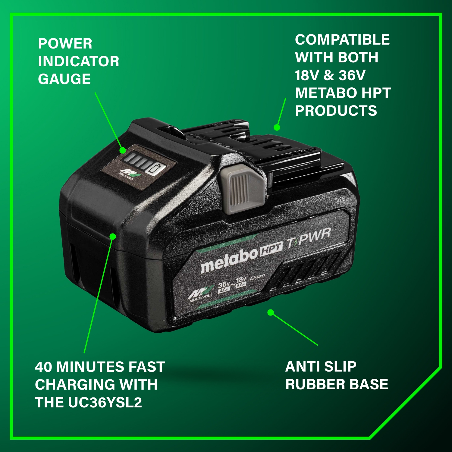 36V/18V (4.0Ah/8.0Ah) T-PWR MutilVolt Tabless Battery | Metabo HPT