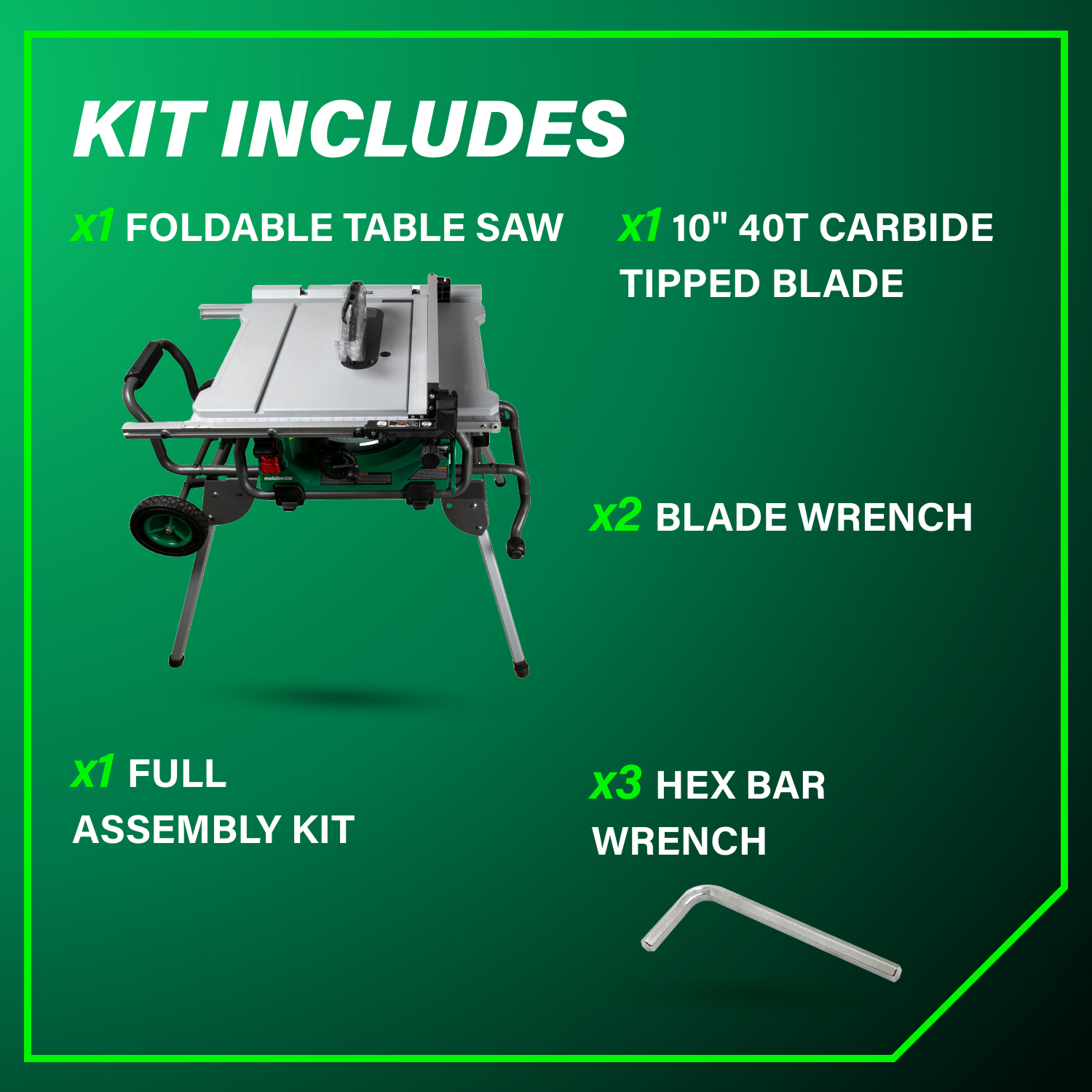10 Inch Table Saw with Fold and Roll Stand | Metabo HPT C10RJS