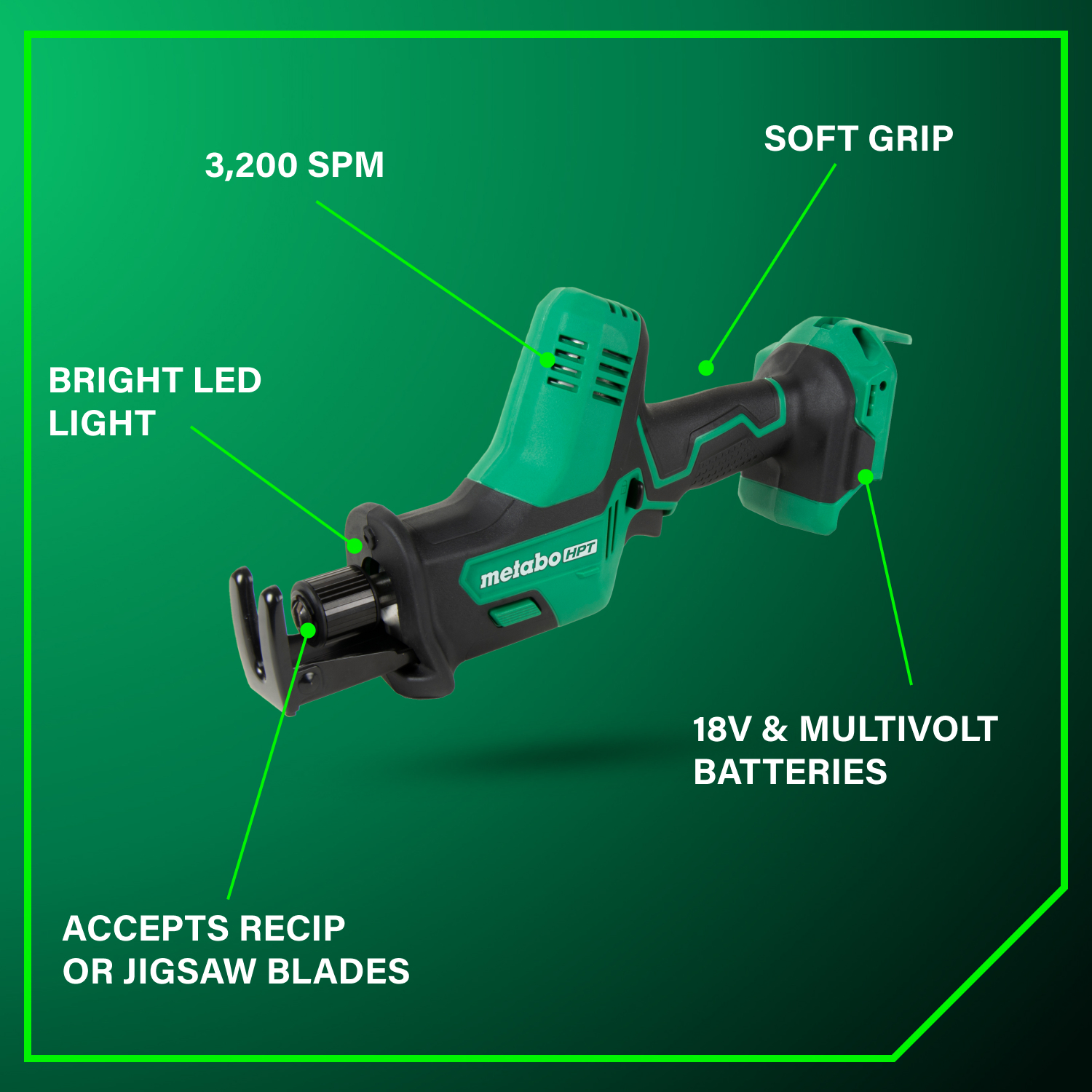 18V Cordless One Handed Reciprocating Saw | Metabo HPT CR18DAQ4