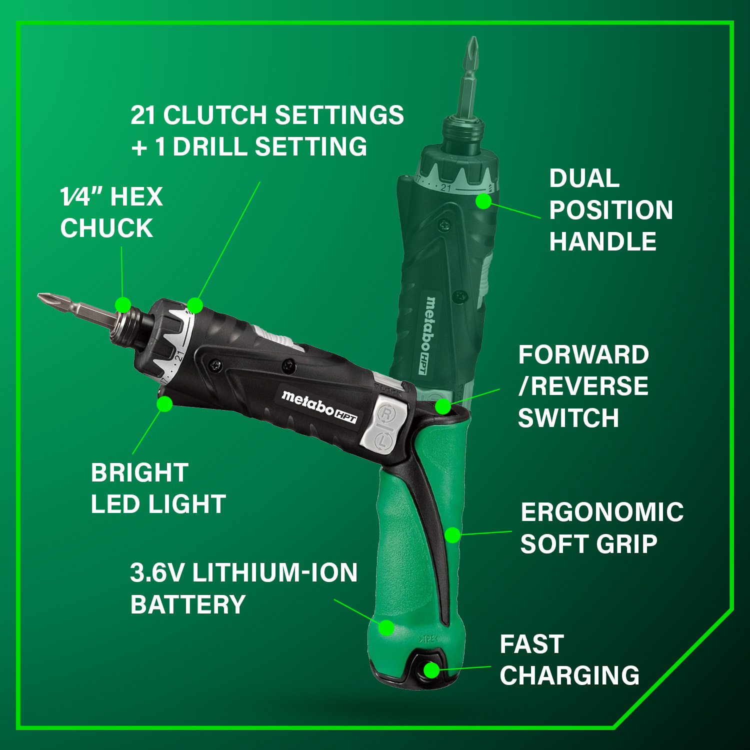 3.6V Lithium Ion Screwdriver 1.5Ah | Metabo HPT DB3DL2