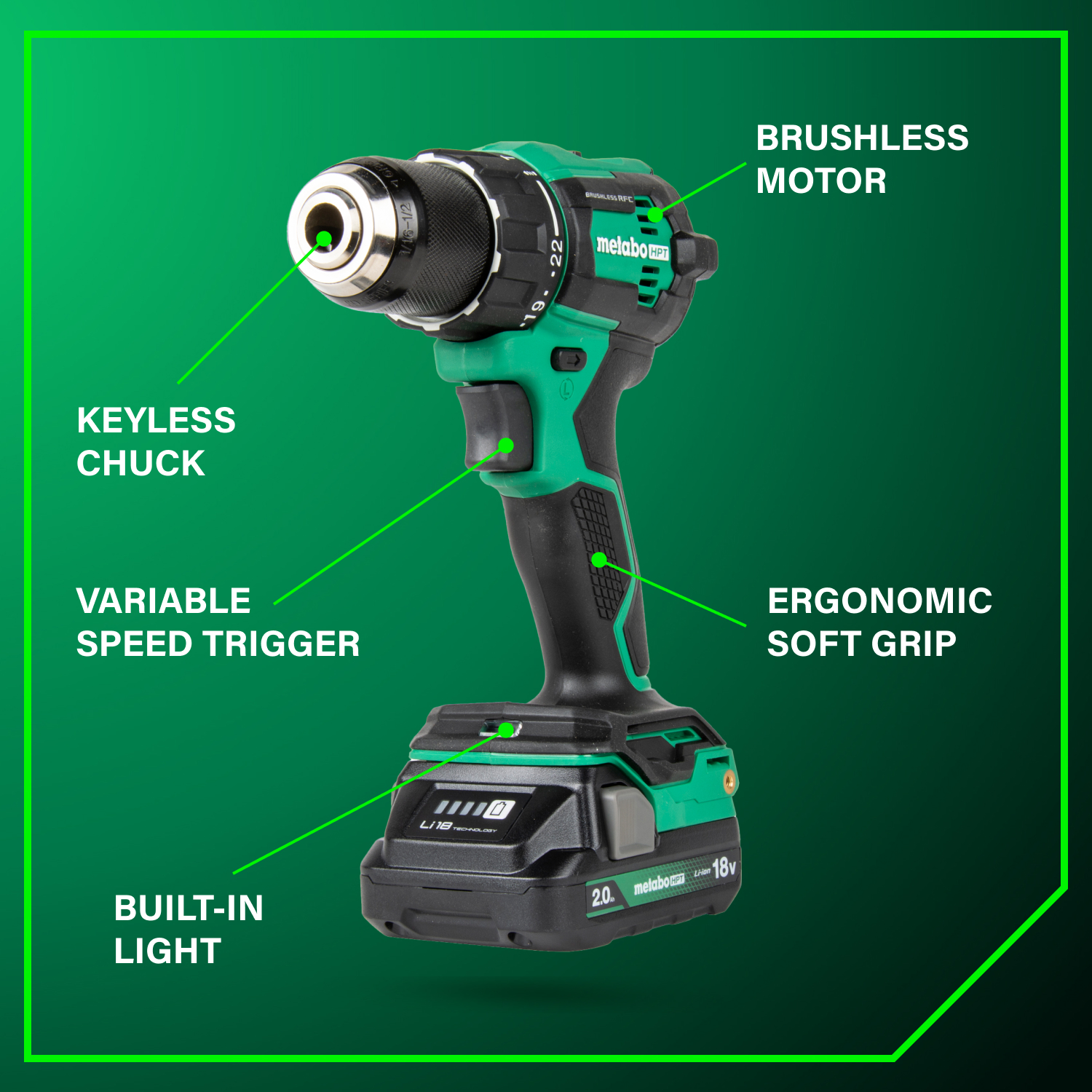 18V MultiVolt™ Cordless Brushless Hammer Drill Kit (2 x 2.0Ah