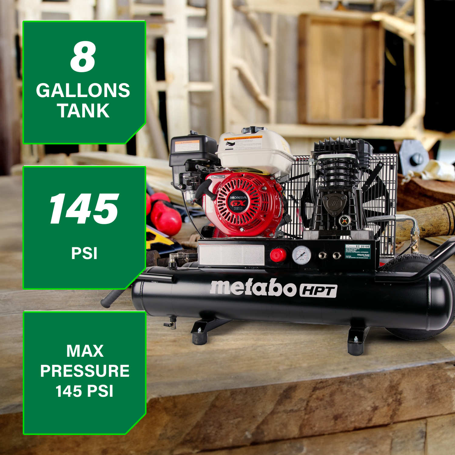 8 Gallon Gas Powered Wheeled Air Compressor | Metabo HPT EC2510E