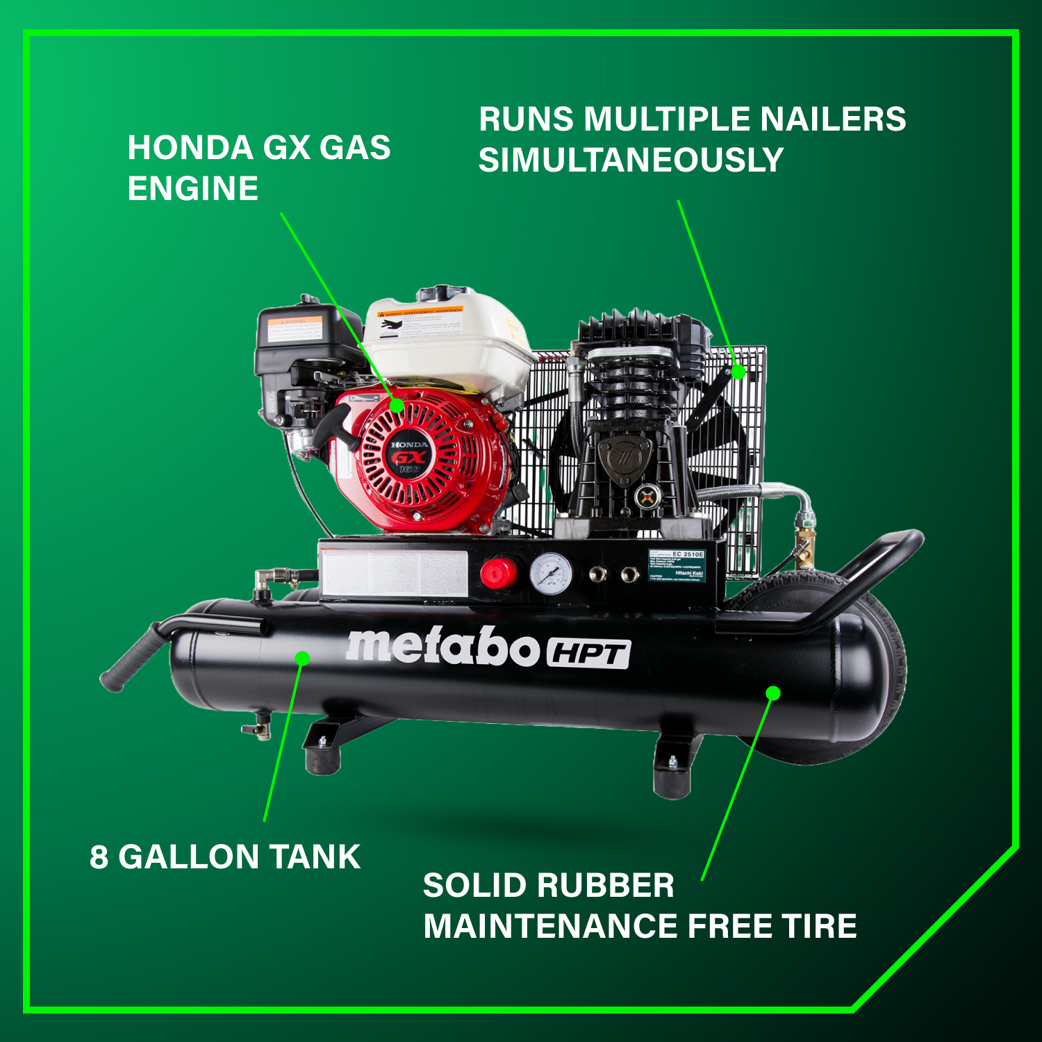 8 Gallon Gas Powered Wheeled Air Compressor | Metabo HPT EC2510E