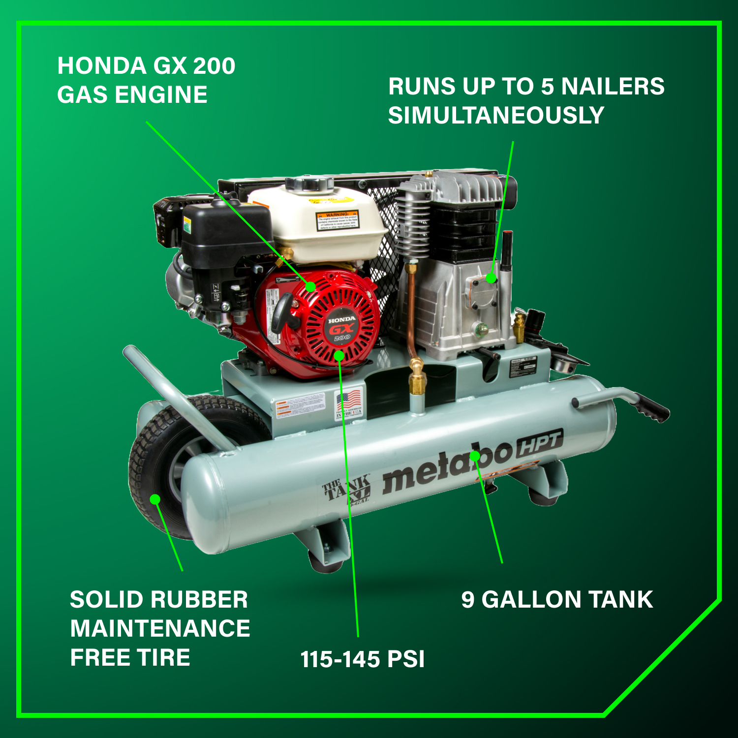 The Tank XL 9-Gallon Gas Wheelbarrow Compressor | Metabo HPT EC2610EA
