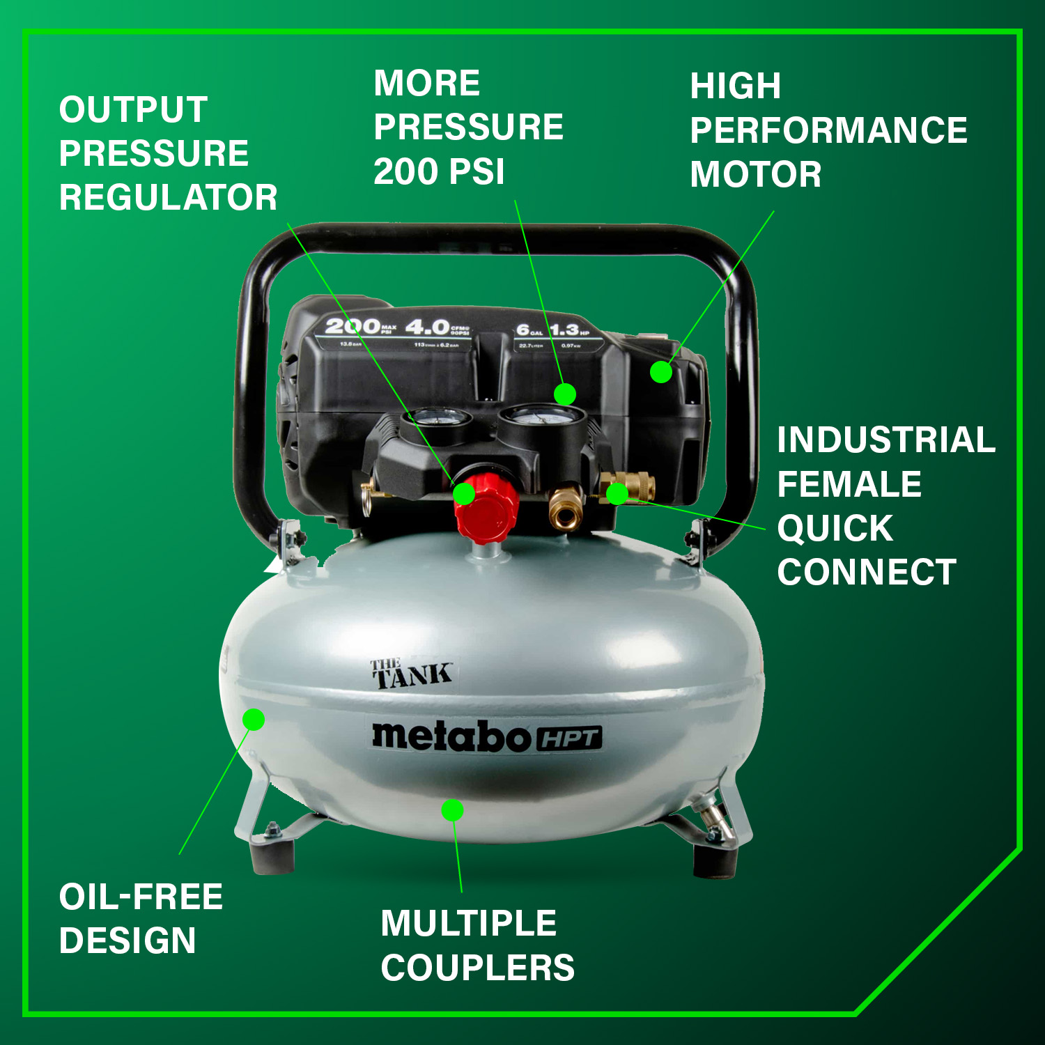 THE TANK™ 6-Gallon High Capacity Pancake Air Compressor | Metabo