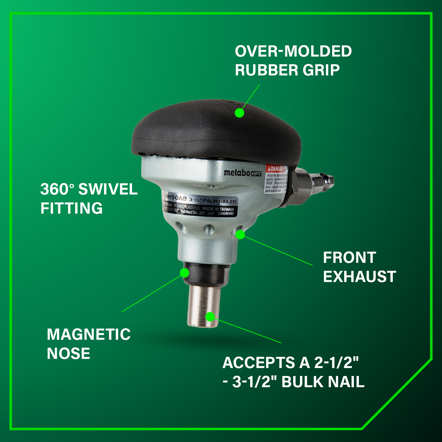 3-1/2 Inch Palm Nailer | Metabo HPT NH90AB