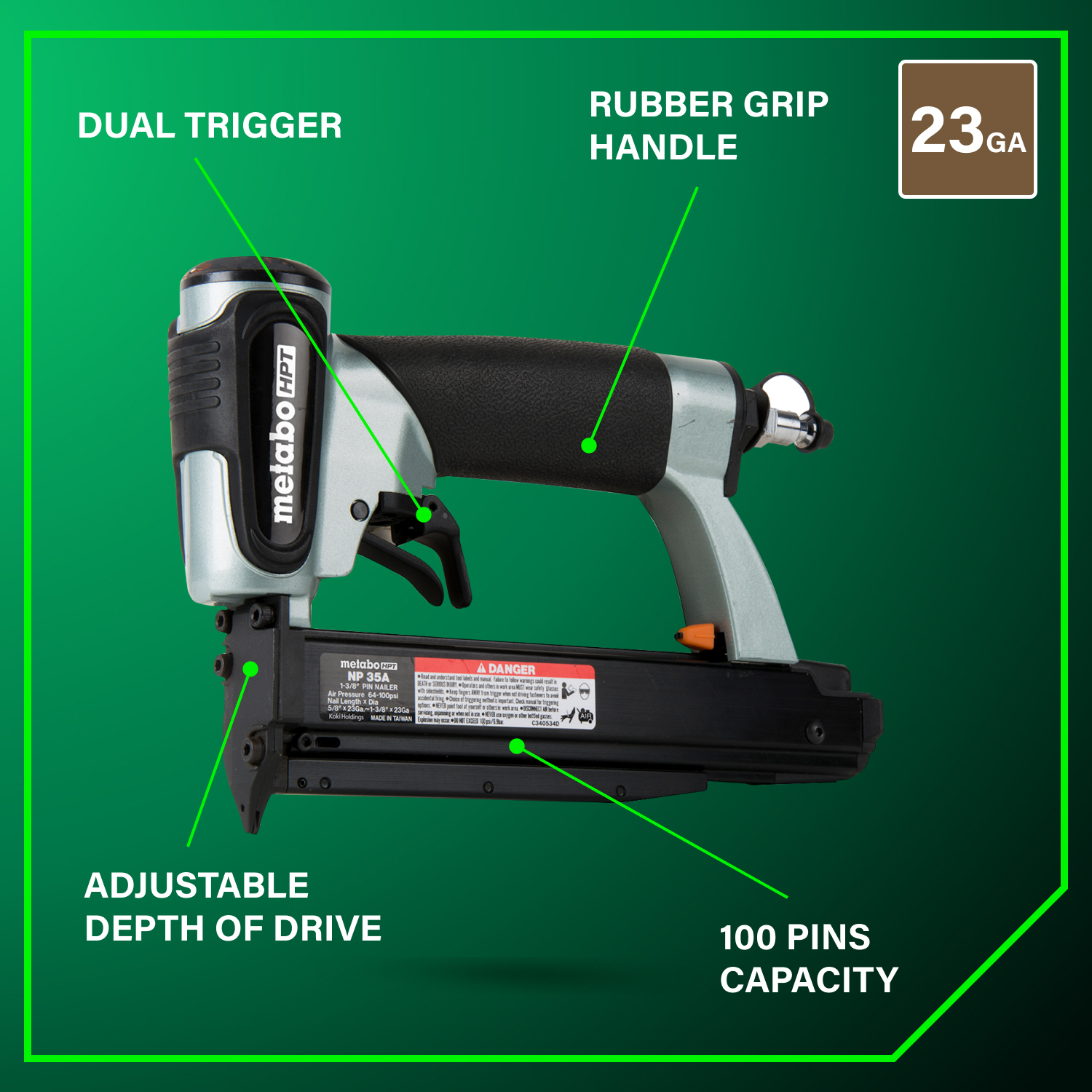 ノボ35　S1 1-3/8 Inch 23 Gauge Micro Pin Nailer | Metabo HPT NP35A