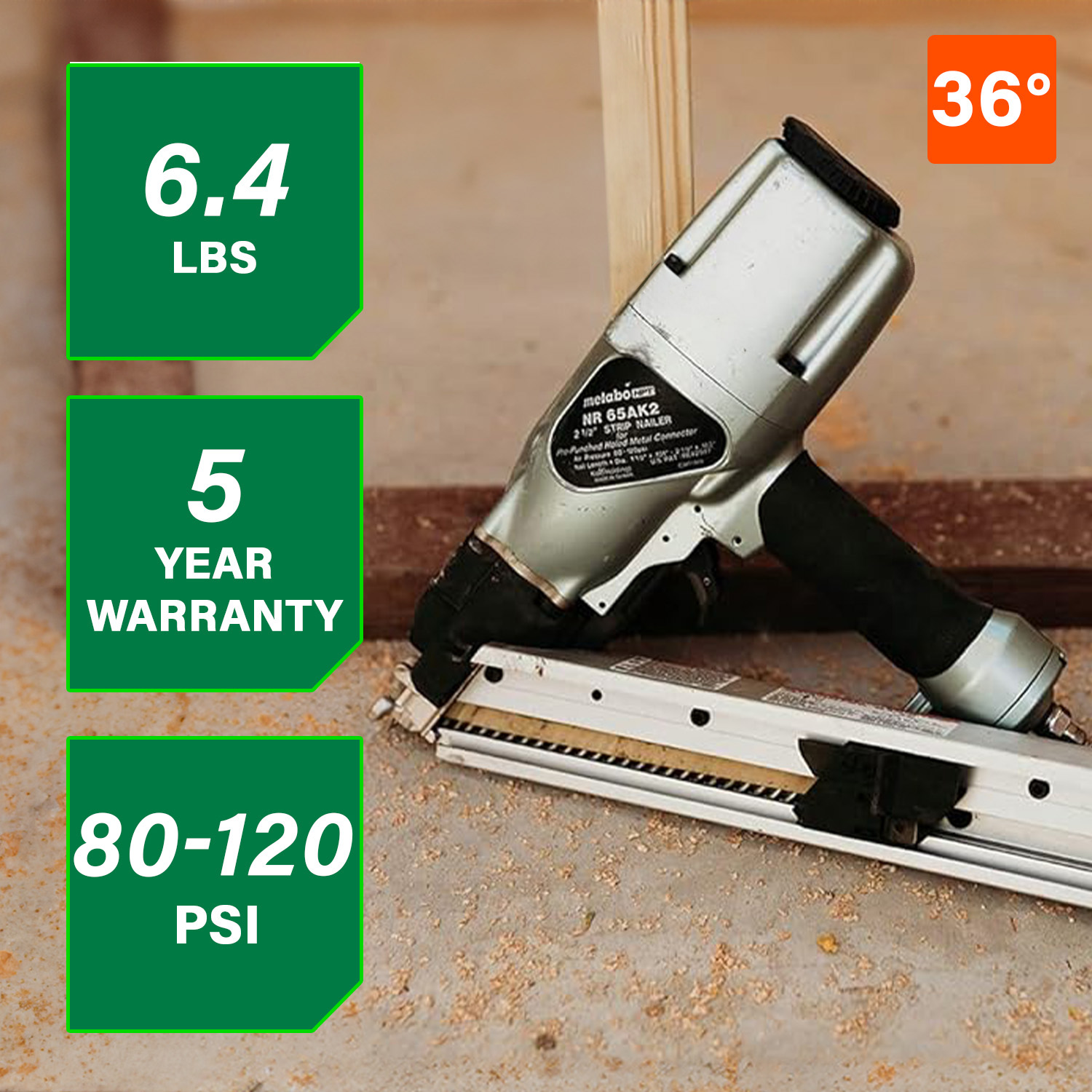 36 Degree 2-1/2 Inch Strap-Tite® Metal Connector Nailer | Metabo
