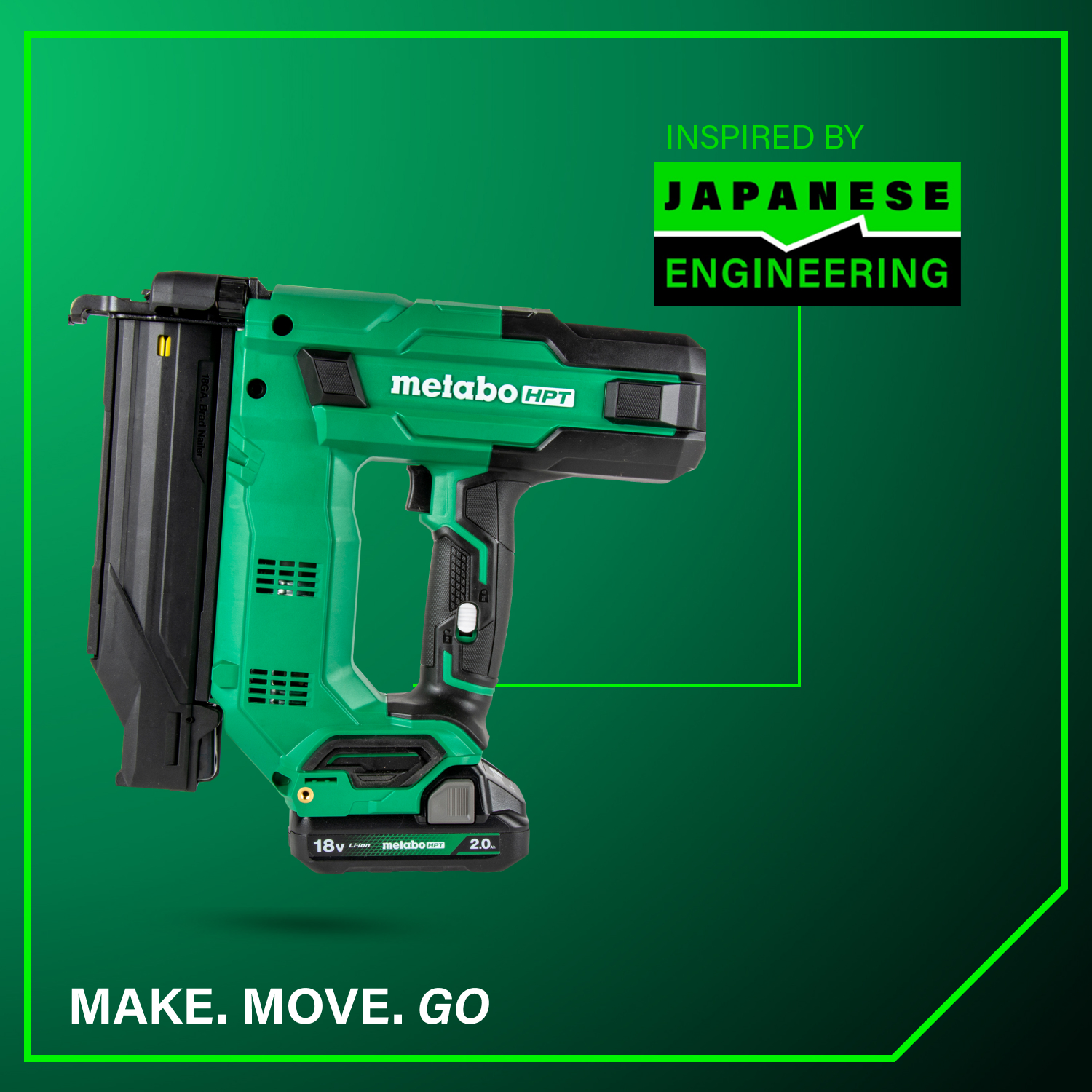 内木パリピbot 18V MultiVolt™ Brushless Pro 15-GA Angled Finish Nailer (1x2.0Ah