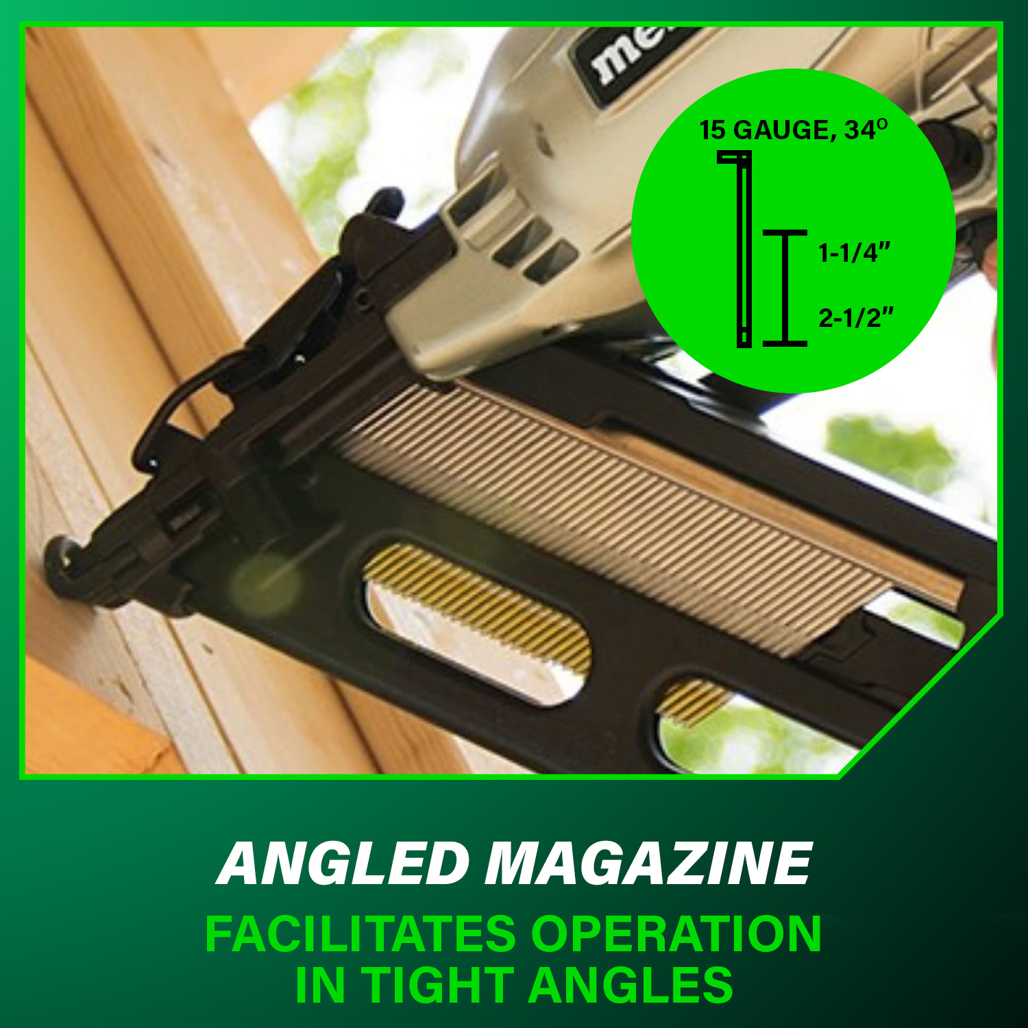 2-1/2 Inch 15 Gauge Angled Finish Nailer with Air Duster | Metabo