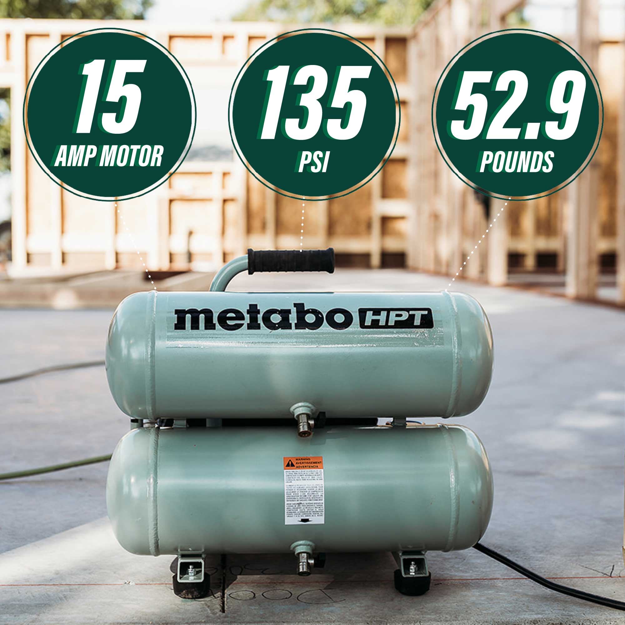 Metabo HPT (was Hitachi Power Tools) 4-Gallon Single Stage Portable Electric Twin Stack Air Compressor Metabo HPT (was Hitachi Power Tools) 4-Gallon Single Stage Portable Electric Twin Stack Air Compressor