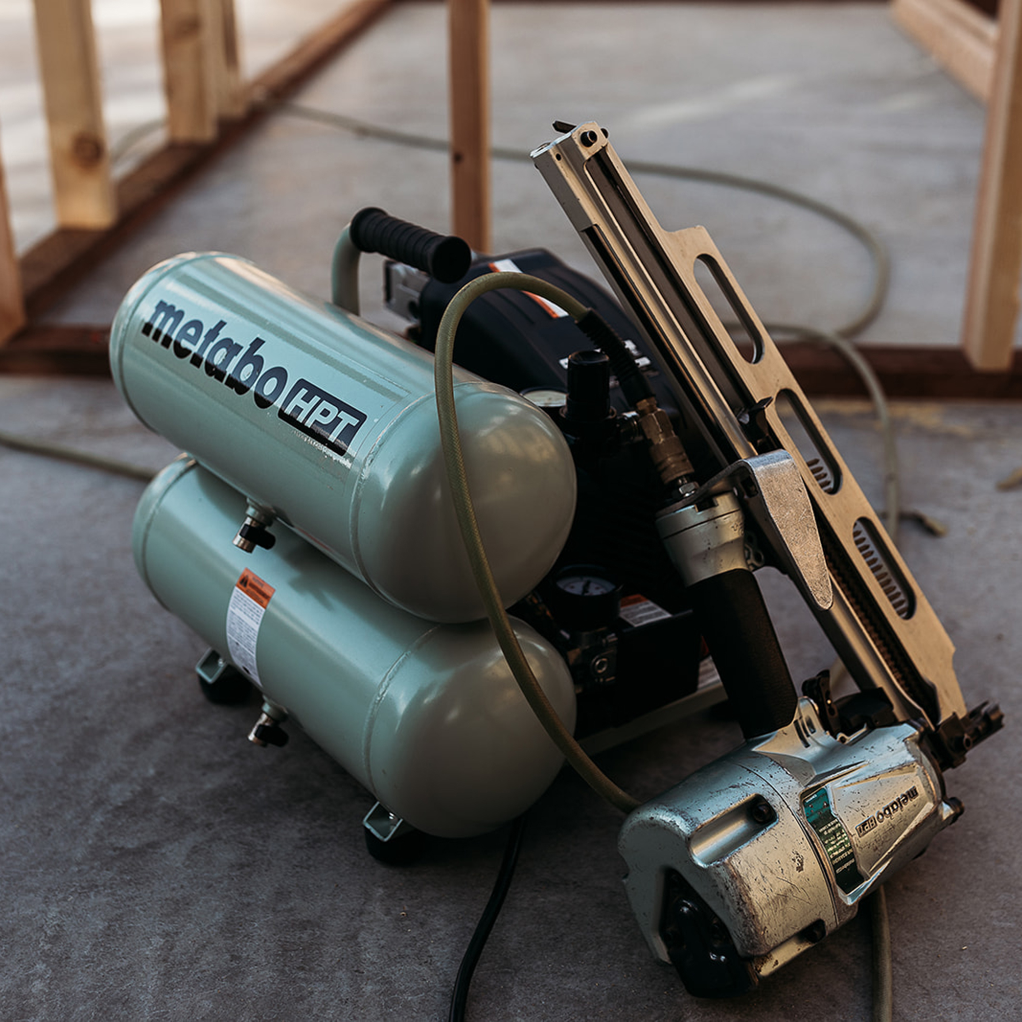 Metabo HPT (was Hitachi Power Tools) 4-Gallon Single Stage Portable Electric Twin Stack Air Compressor Metabo HPT (was Hitachi Power Tools) 4-Gallon Single Stage Portable Electric Twin Stack Air Compressor