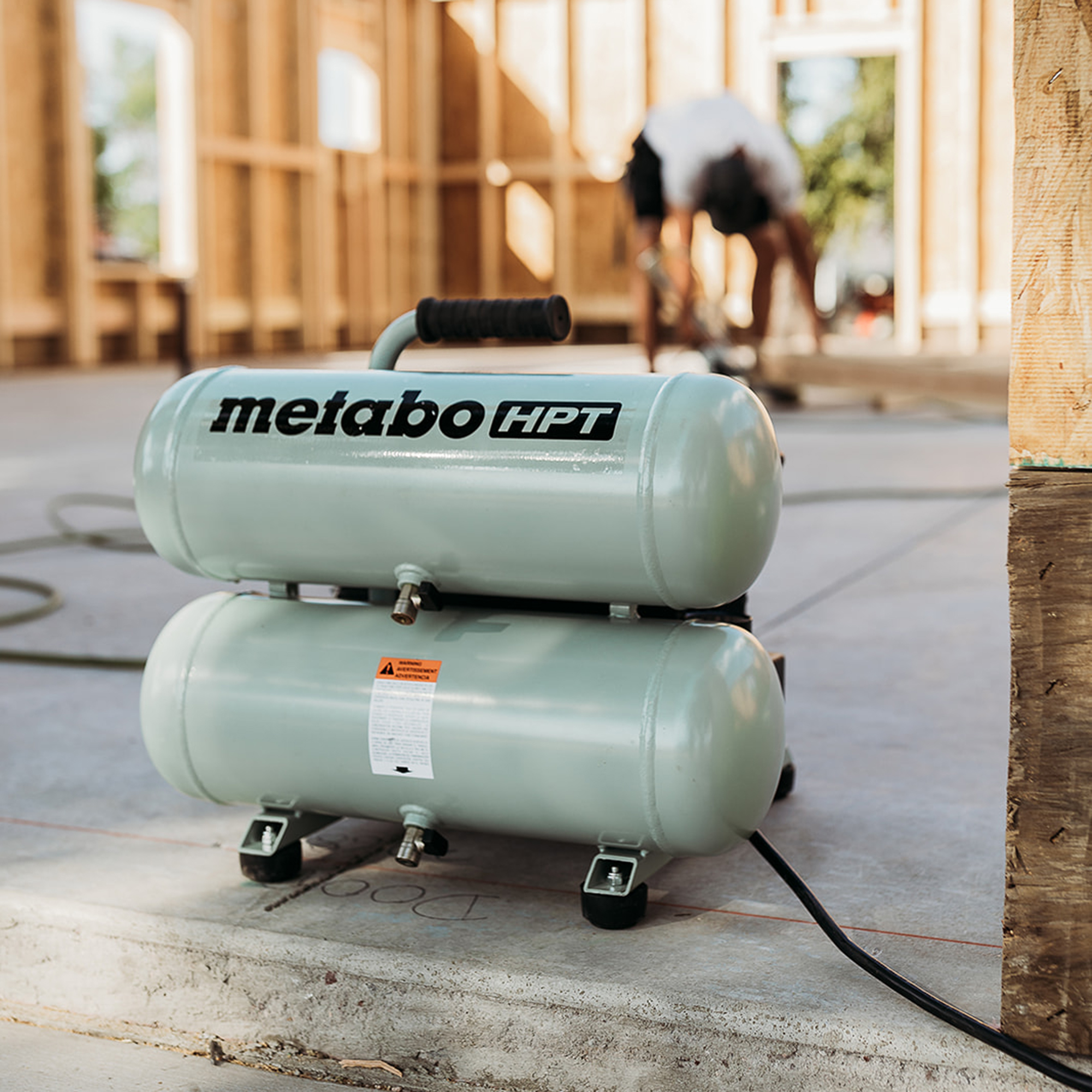 Metabo HPT (was Hitachi Power Tools) 4-Gallon Single Stage Portable Electric Twin Stack Air Compressor Metabo HPT (was Hitachi Power Tools) 4-Gallon Single Stage Portable Electric Twin Stack Air Compressor